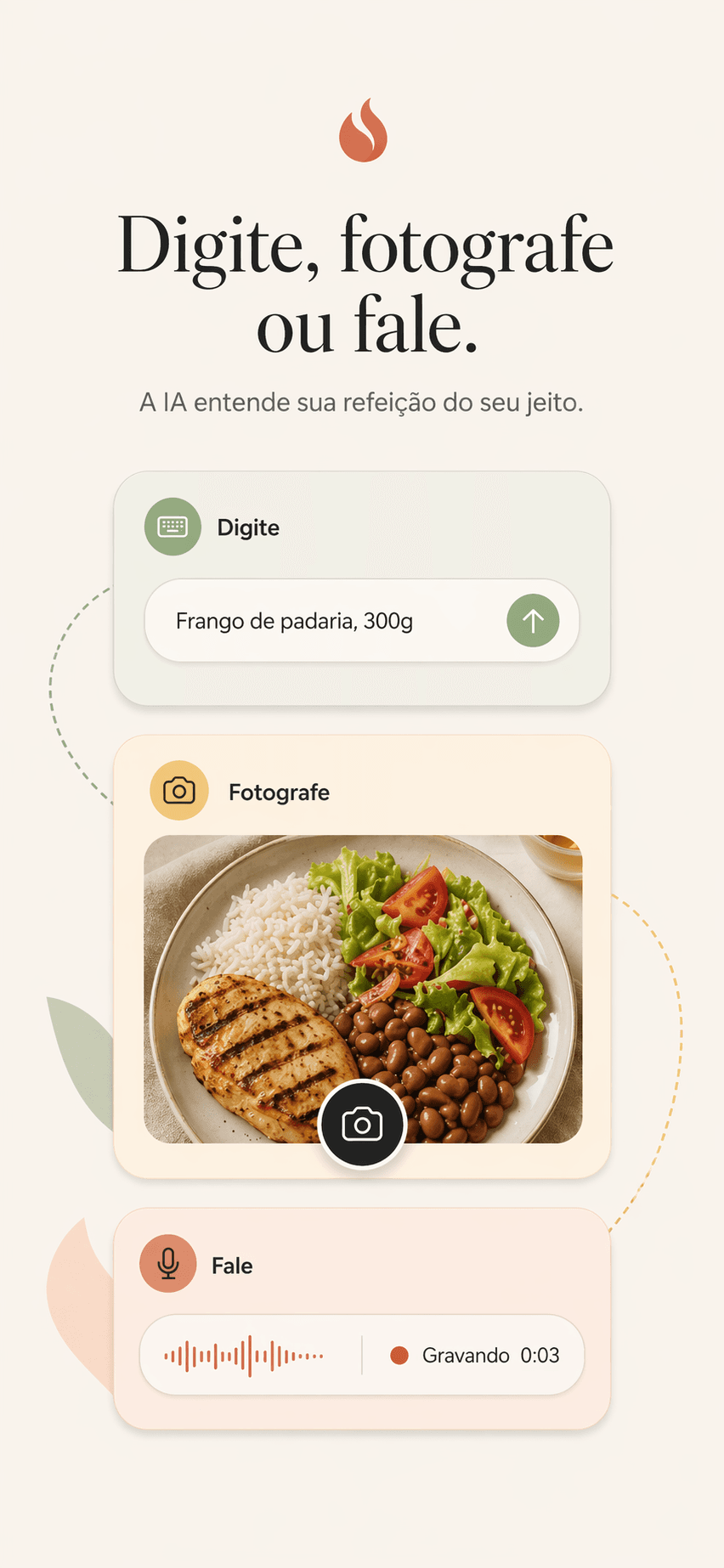 Tela de alimentos no aplicativo Lume